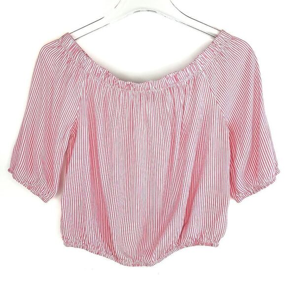 Forever 21》Candy Stripe Off The Shoulder Crop Top - Picture 6 of 10